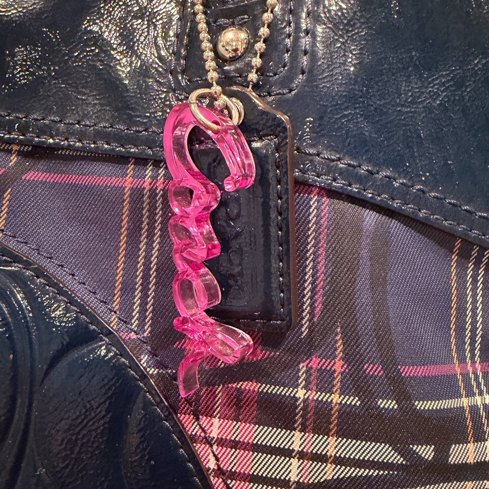 Coach Tartan Navy and Pink Plaid Signature Tote - Picture 2 of 12